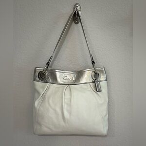 Coach Metallic Silver and White Shoulder Bag
